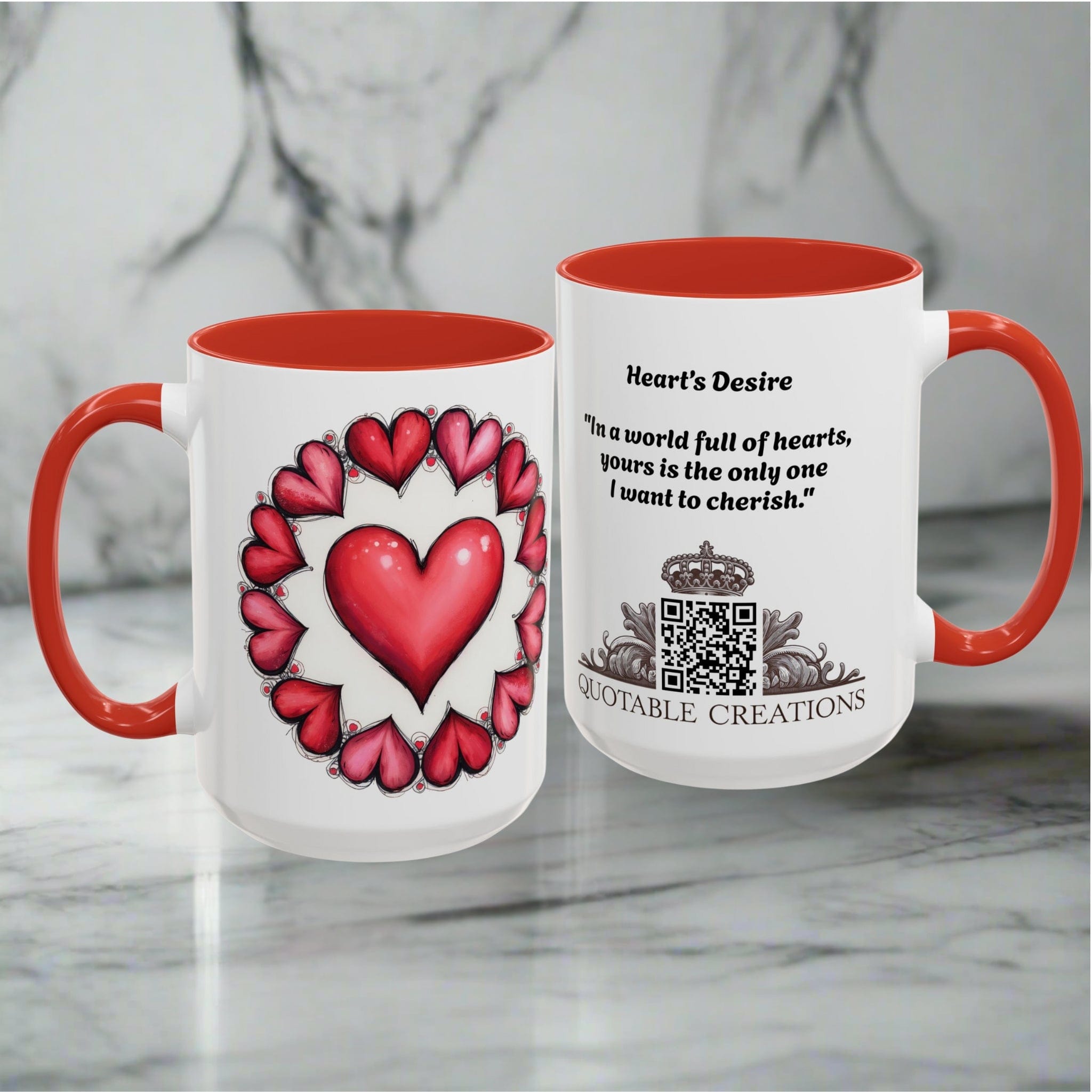 Printify Mug Hearts Desire Mug Cherished Friend Lover Gift for Loved Ones Perfect Present for Romantic Relationship Moments QR Quote Video Keepsake