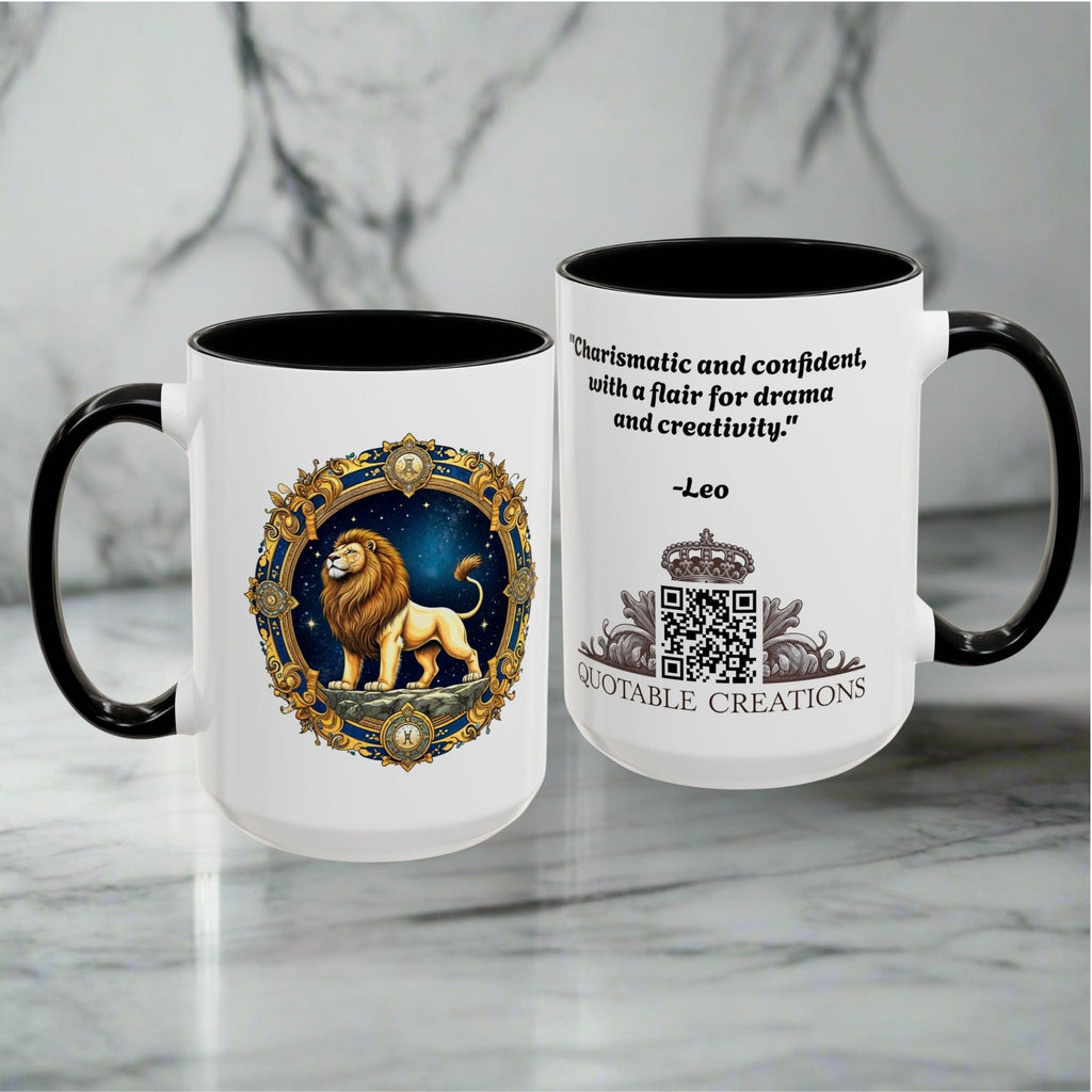 Printify Mug Leo Zodiac Coffee Mug with Inspirational Quote and Smart QR Code Bold Astrology Gift Custom Horoscope Lovers Mug for Leo Enthusiasts