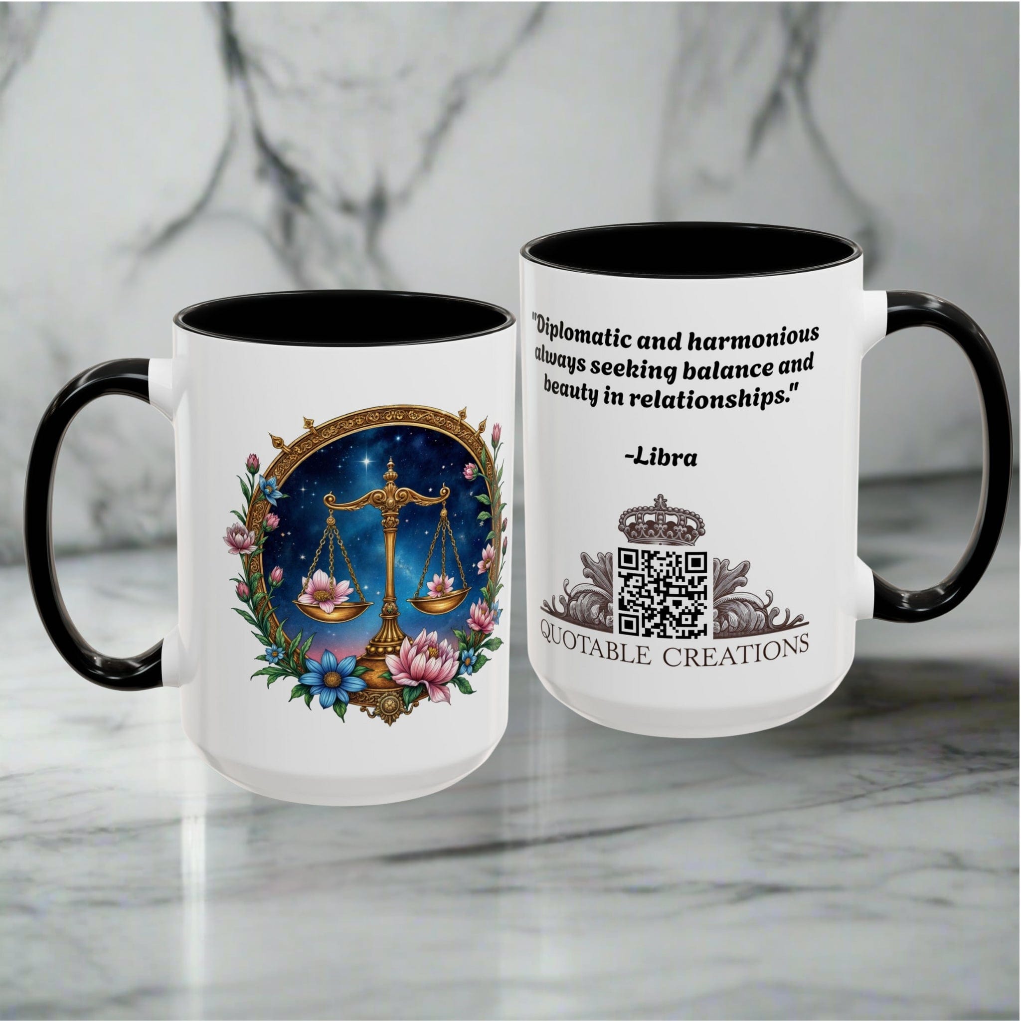 Printify Mug Libra Zodiac Coffee Mug with Inspirational Quote and Smart QR Code Balanced Astrology Gift Custom Horoscope Lovers Mug for Libra Fans