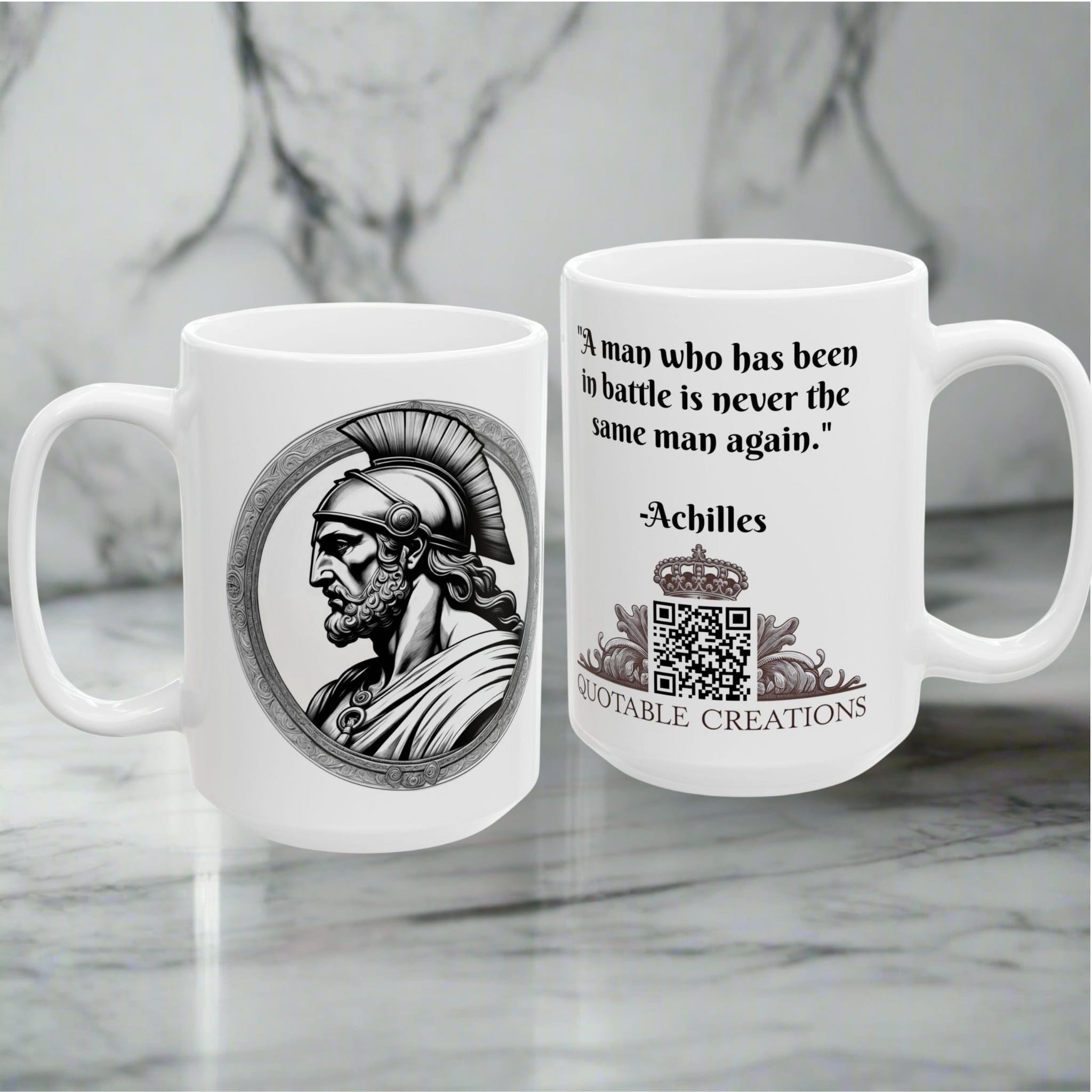 Printify Mug Mug - Achilles Motivational Inspirational QR Code Quote Video