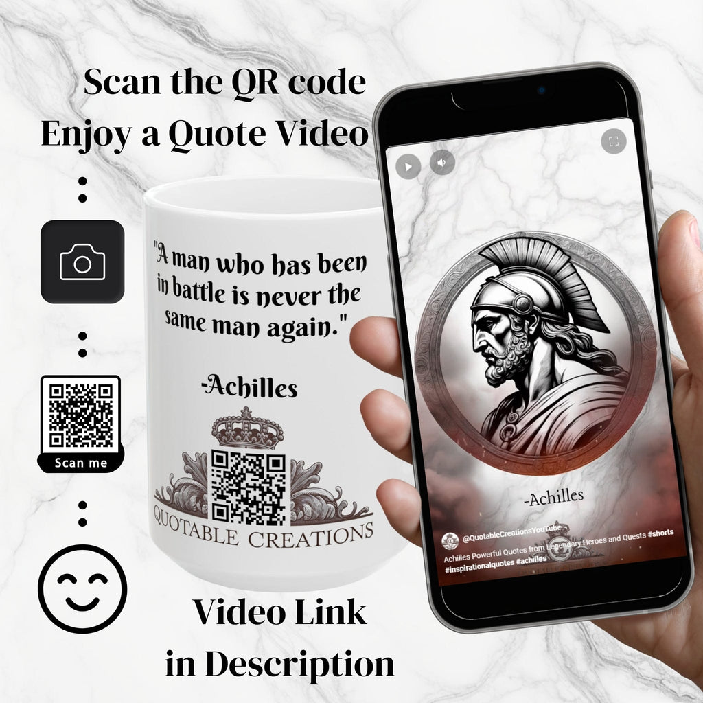 Printify Mug Mug - Achilles Motivational Inspirational QR Code Quote Video
