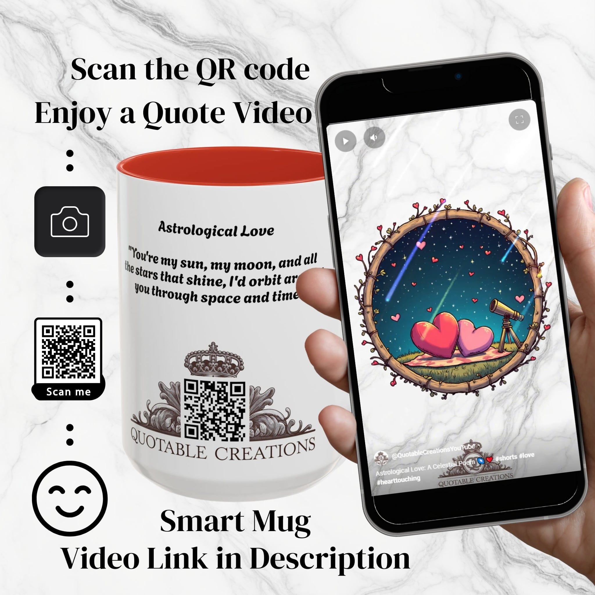 Printify Mug Mug - Astrological Love - Love & Fun Mug with QR Code Quote Video