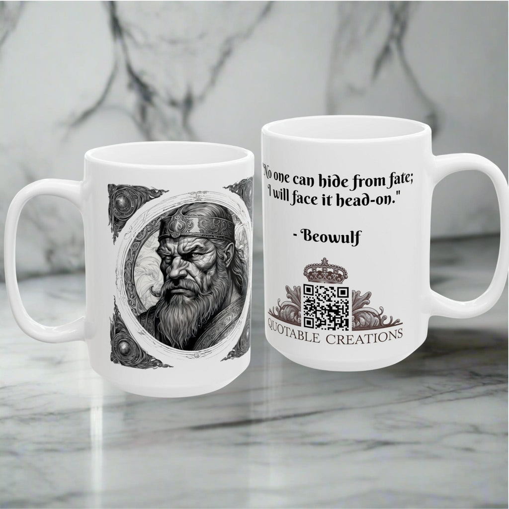 Printify Mug Mug - Beowulf - Heroes & Quests Motivational QR Code Quote Video