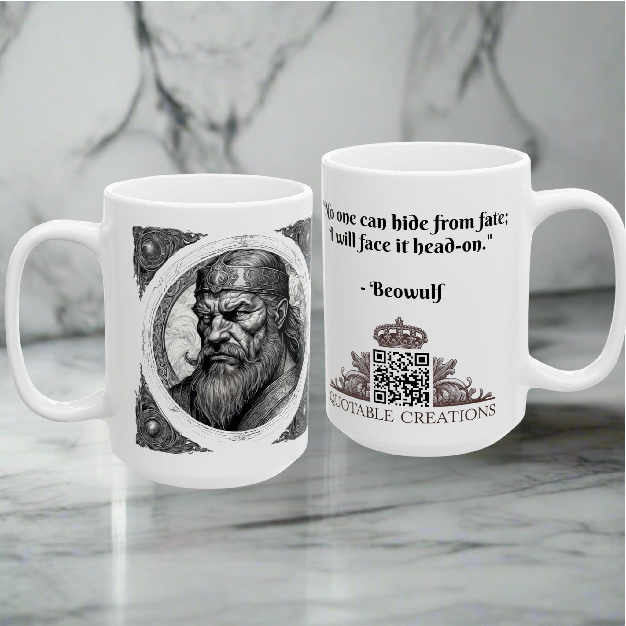 Printify Mug Mug - Beowulf - Heroes & Quests Motivational QR Code Quote Video