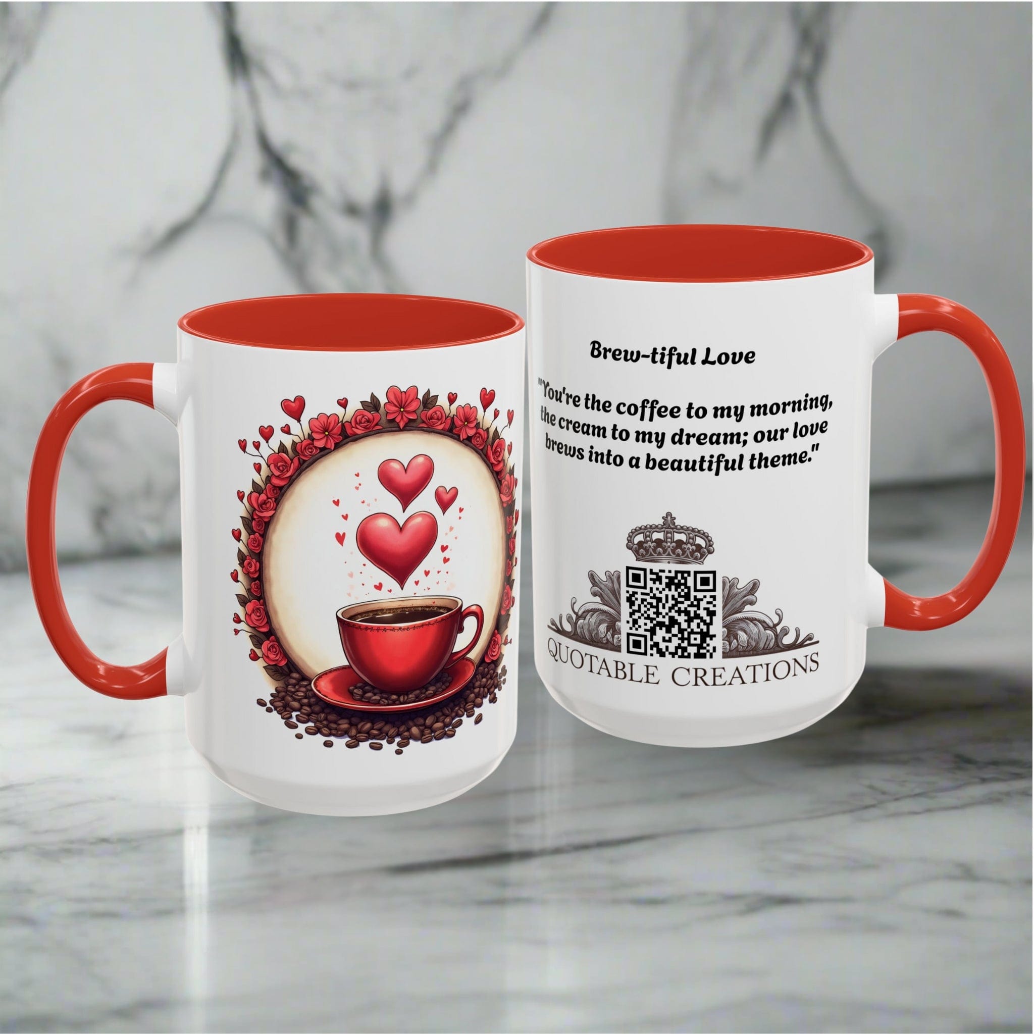 Printify Mug Mug - Brew-tiful Love - Love & Fun Mug with QR Code Quote Video