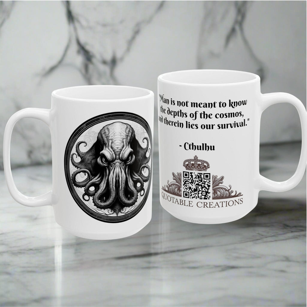 Printify Mug Mug - Cthulhu - Heroes & Quests Motivational QR Code Quote Video