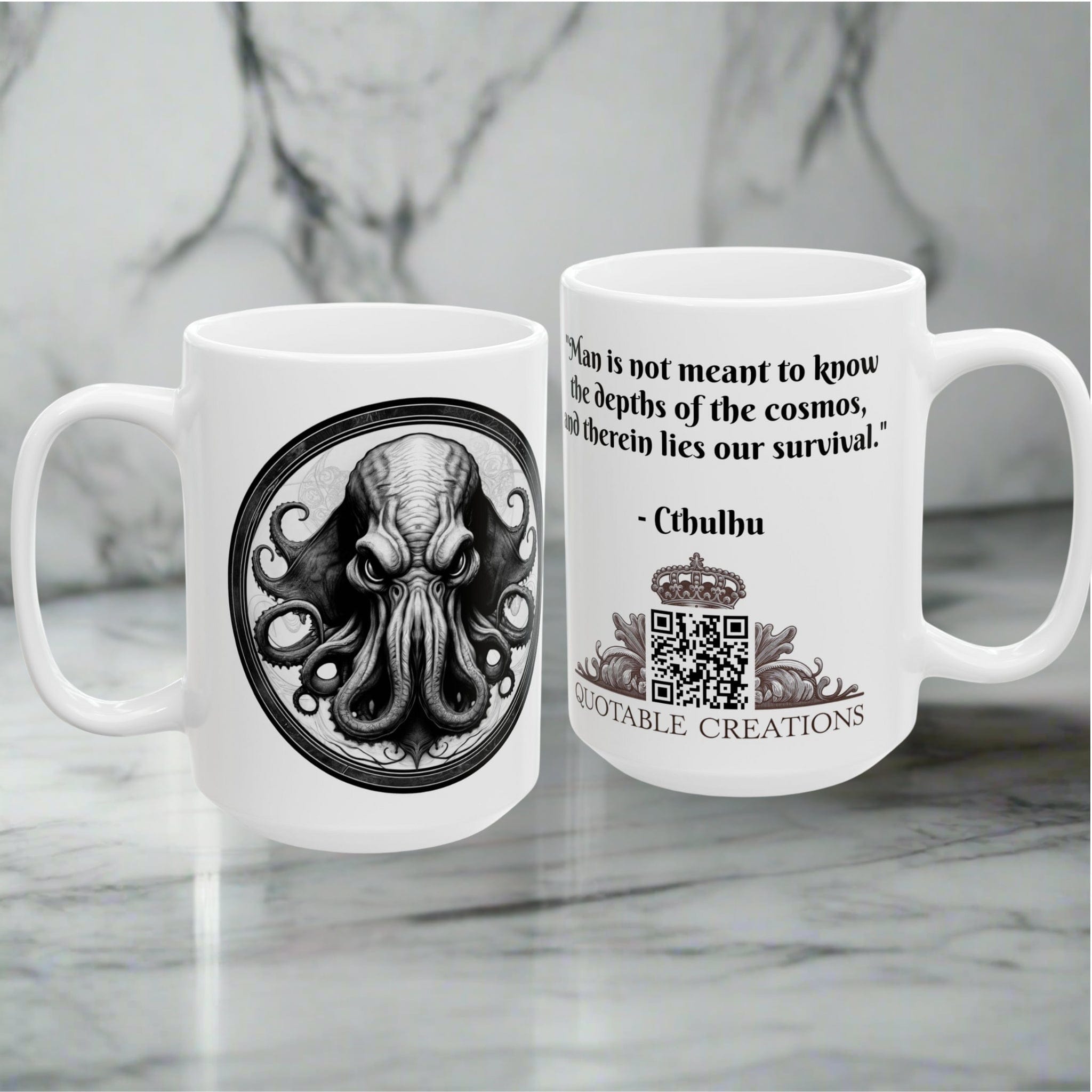 Printify Mug Mug - Cthulhu - Heroes & Quests Motivational QR Code Quote Video