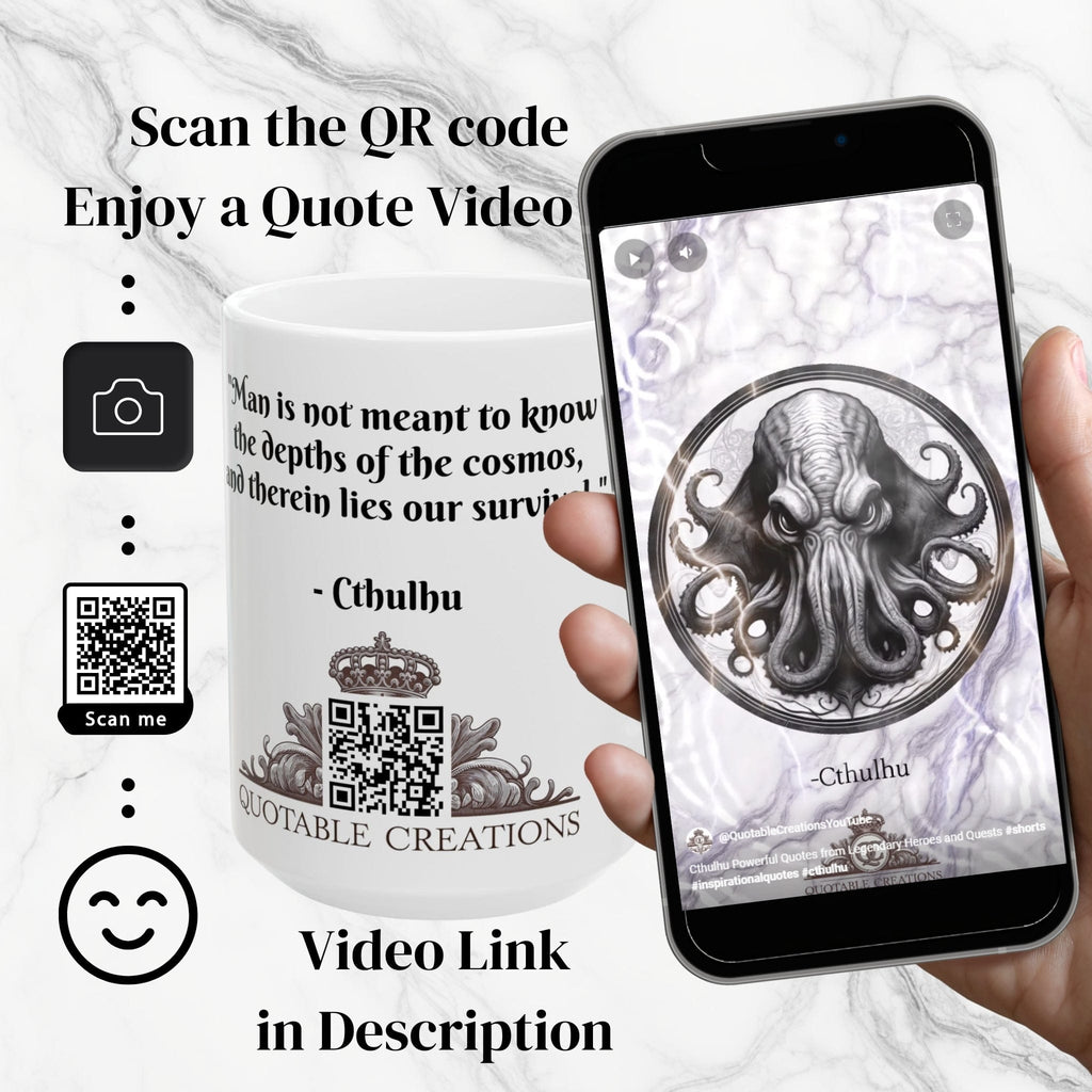 Printify Mug Mug - Cthulhu - Heroes & Quests Motivational QR Code Quote Video