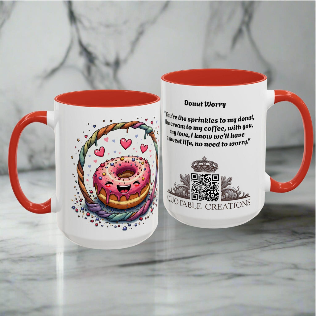 Printify Mug Mug - Donut Worry - Love & Fun Mug with QR Code Quote Video