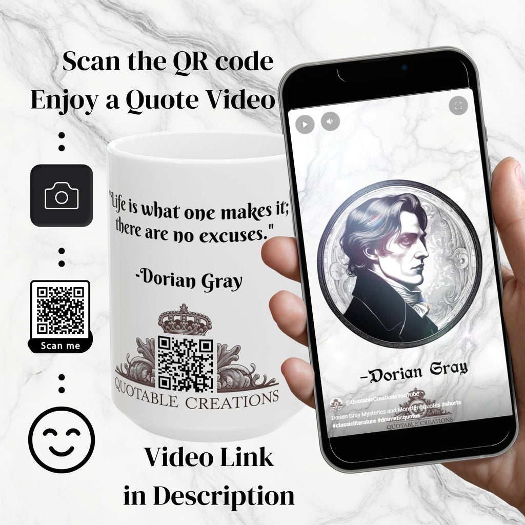 Printify Mug Mug - Dorian Gray - Mysteries & Monsters Inspirational QR Code Quote Video
