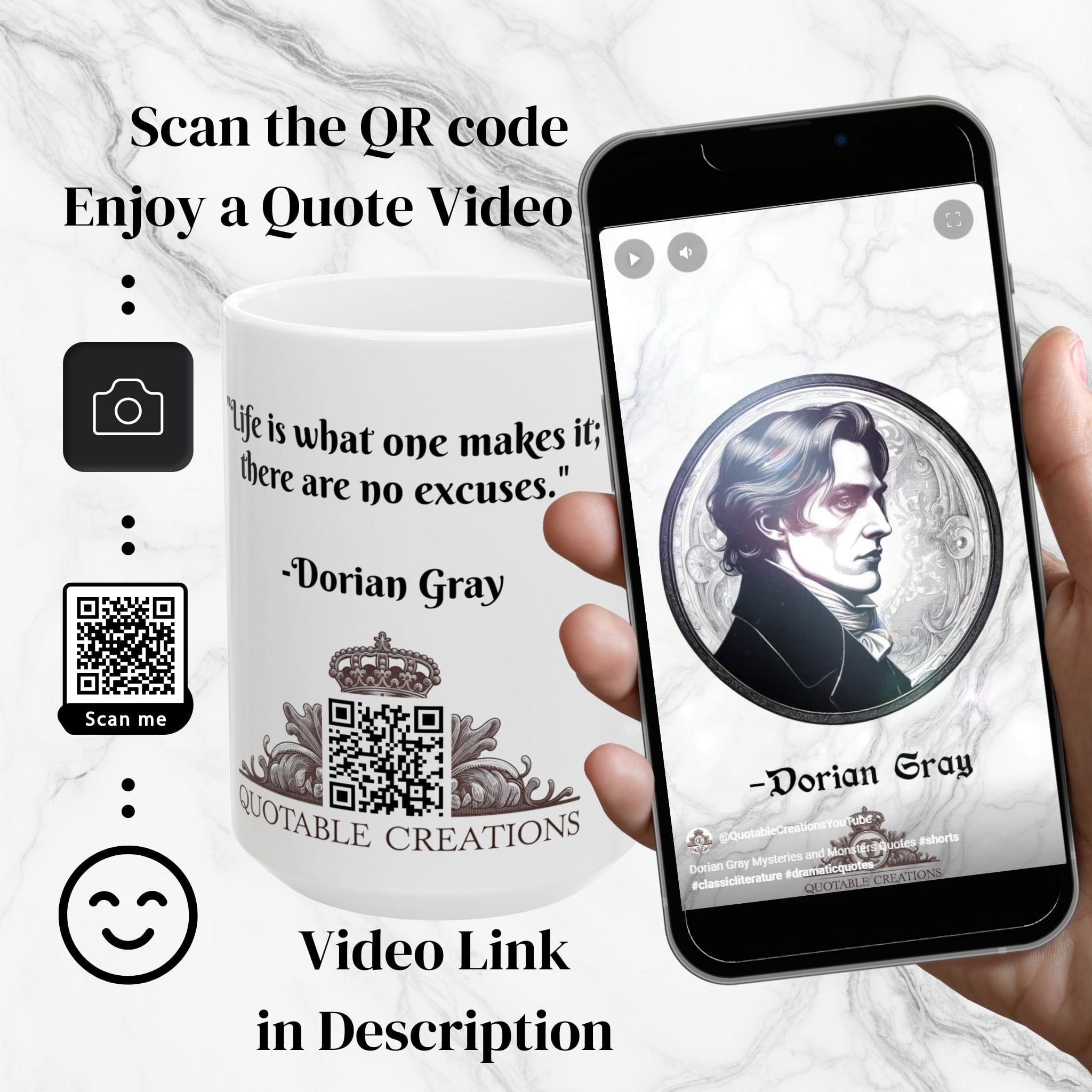 Printify Mug Mug - Dorian Gray - Mysteries & Monsters Inspirational QR Code Quote Video