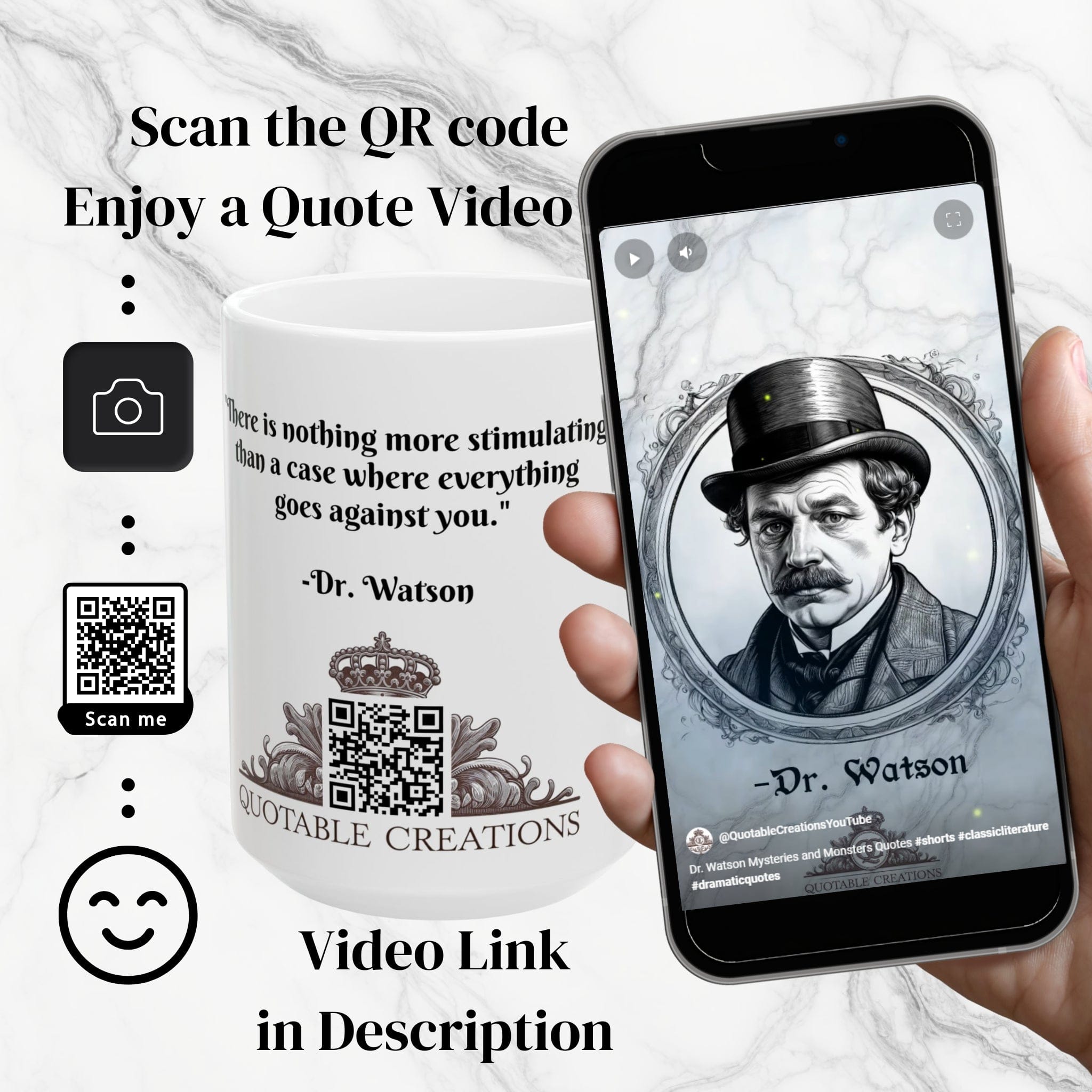 Printify Mug Mug - Dr. Watson - Mysteries & Monsters Inspirational QR Code Quote Video