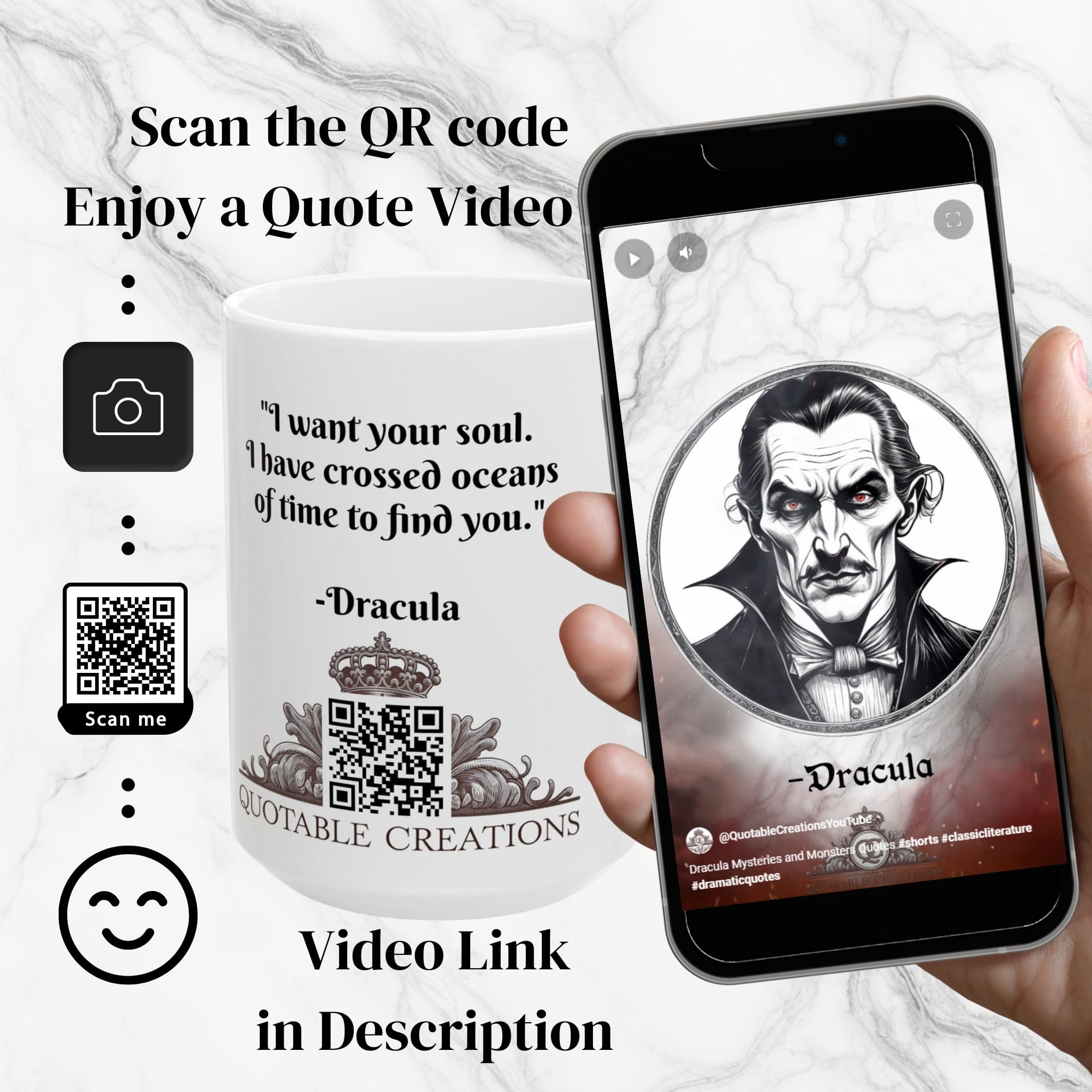 Printify Mug Mug - Dracula - Mysteries & Monsters Inspirational QR Code Quote Video