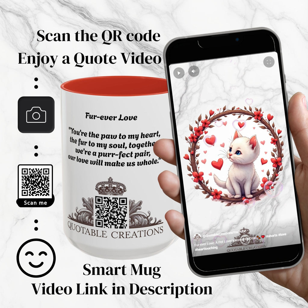 Printify Mug Mug - Fur-ever Love - Love & Fun Mug with QR Code Quote Video