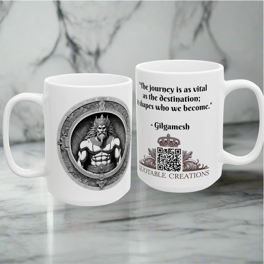 Printify Mug Mug - Gilgamesh - Heroes & Quests Motivational QR Code Quote Video