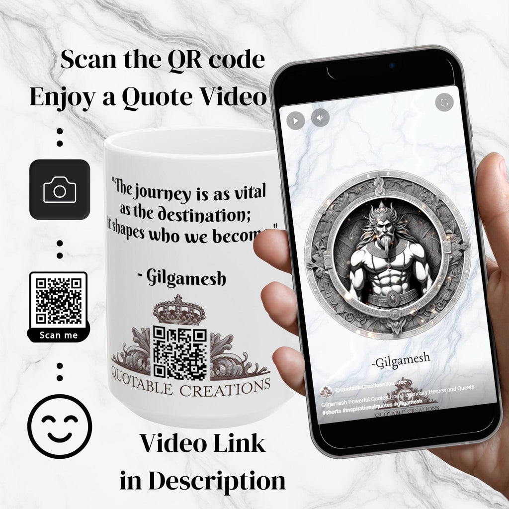 Printify Mug Mug - Gilgamesh - Heroes & Quests Motivational QR Code Quote Video