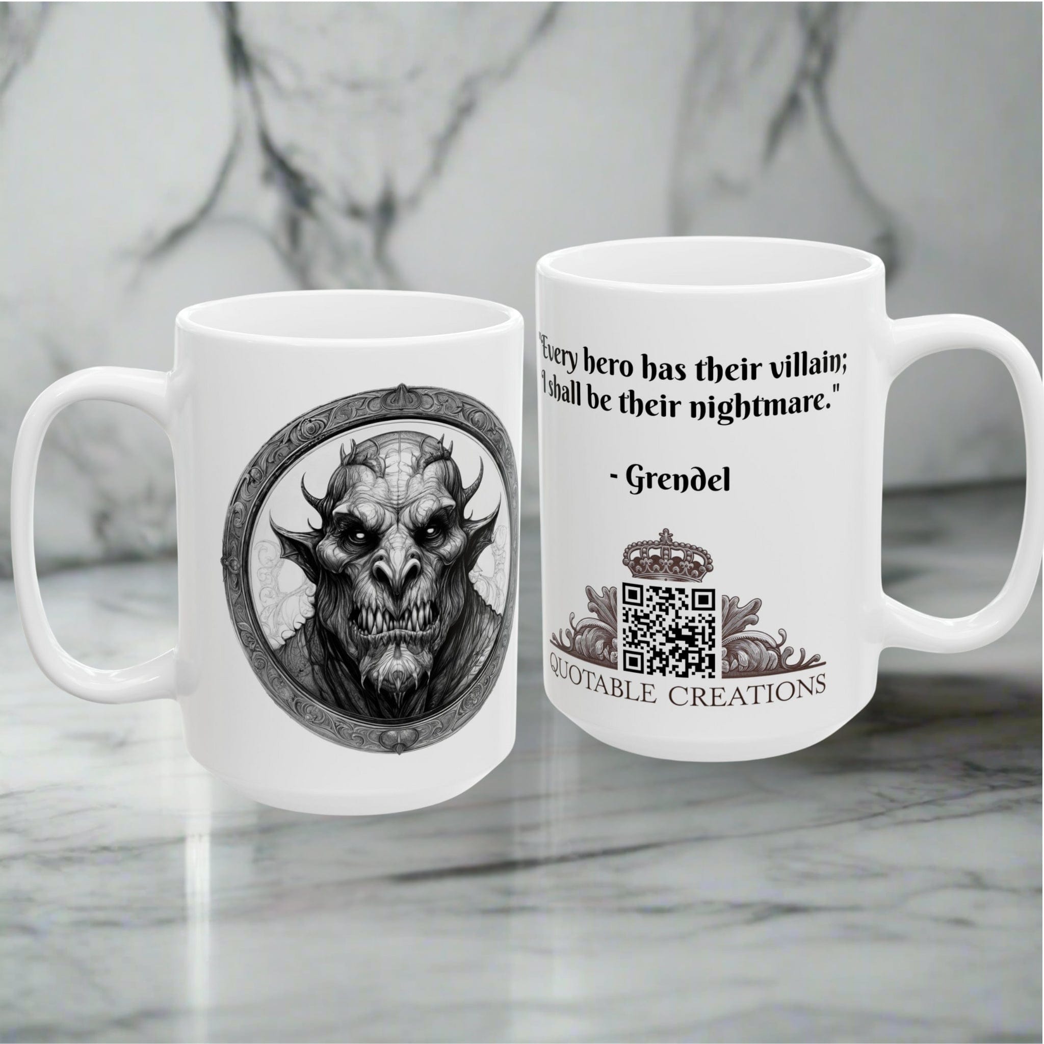 Printify Mug Mug - Grendel Mythical Inspirational QR Code Quote Video