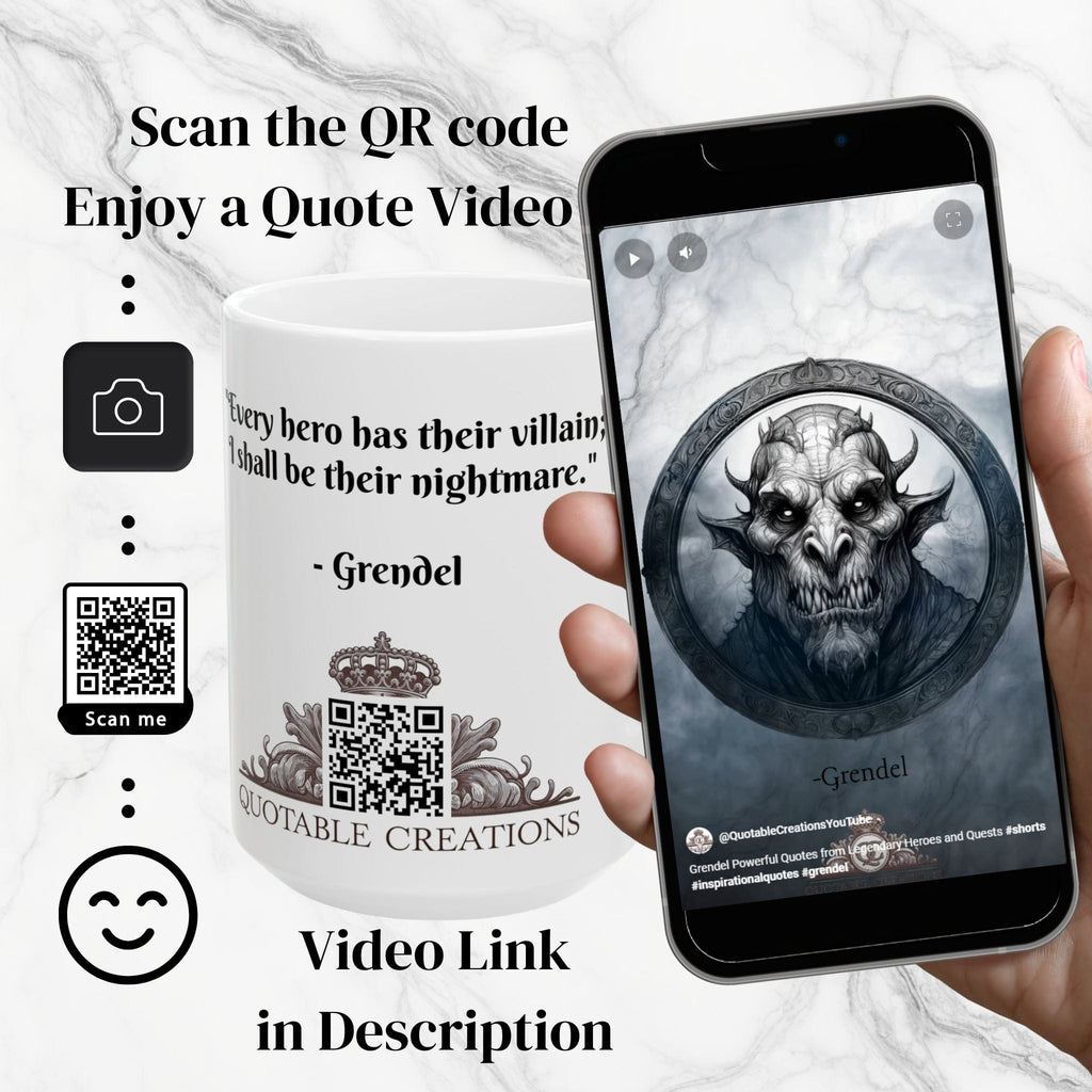 Printify Mug Mug - Grendel Mythical Inspirational QR Code Quote Video