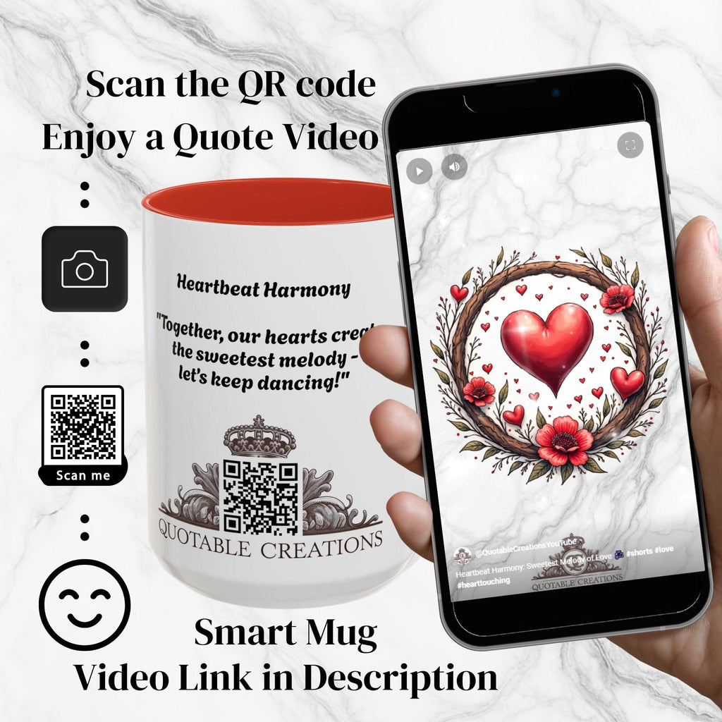 Printify Mug Mug - Heartbeat Harmony - Love & Romance QR Code Quote Video