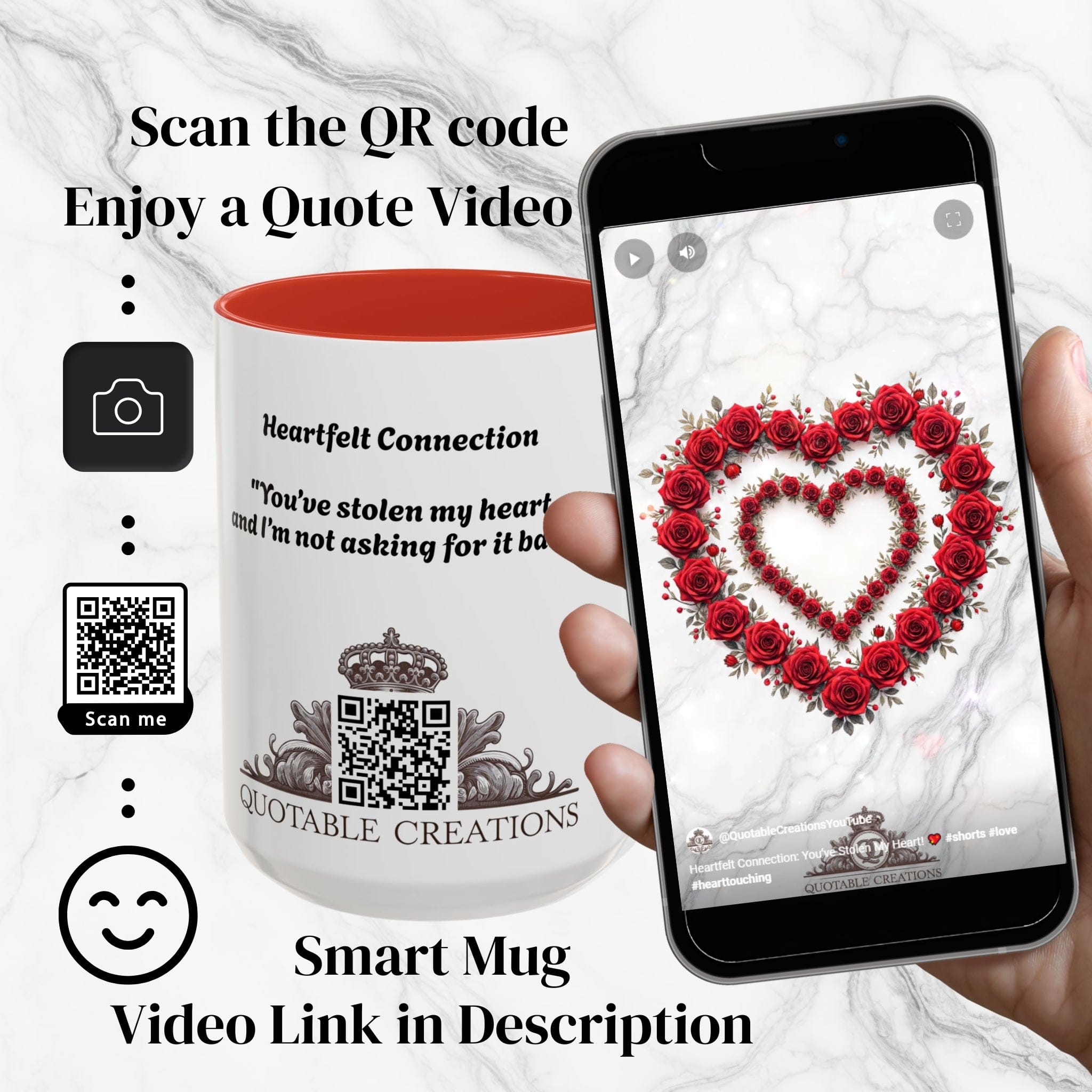 Printify Mug Mug - Heartfelt Connection - Love & Romance QR Code Quote Video
