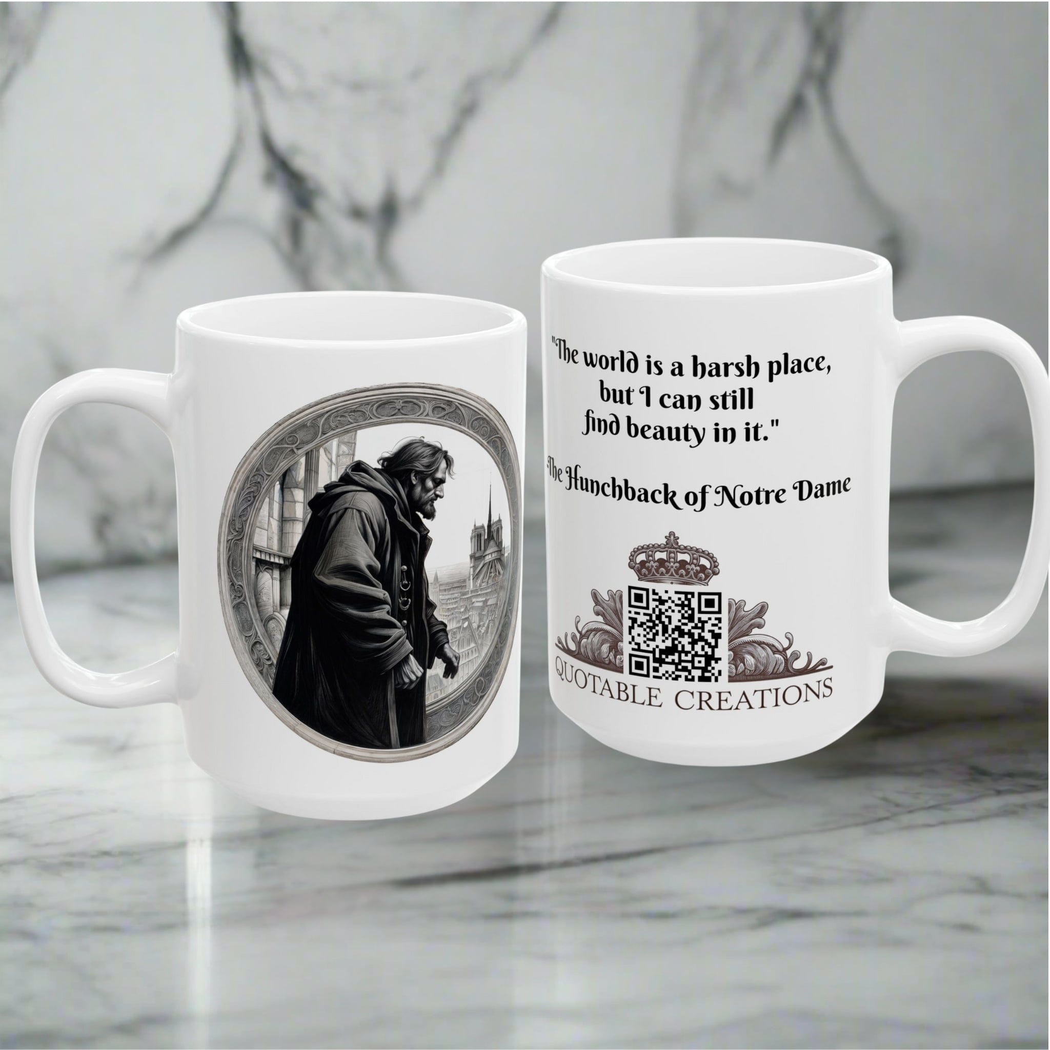 Printify Mug Mug - Hunchback of Notre Dame - Mysteries & Monsters Inspirational QR Code Quote Video