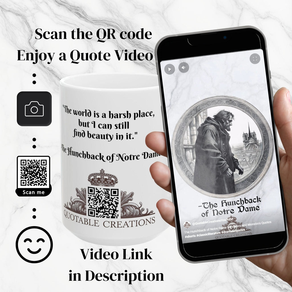 Printify Mug Mug - Hunchback of Notre Dame - Mysteries & Monsters Inspirational QR Code Quote Video
