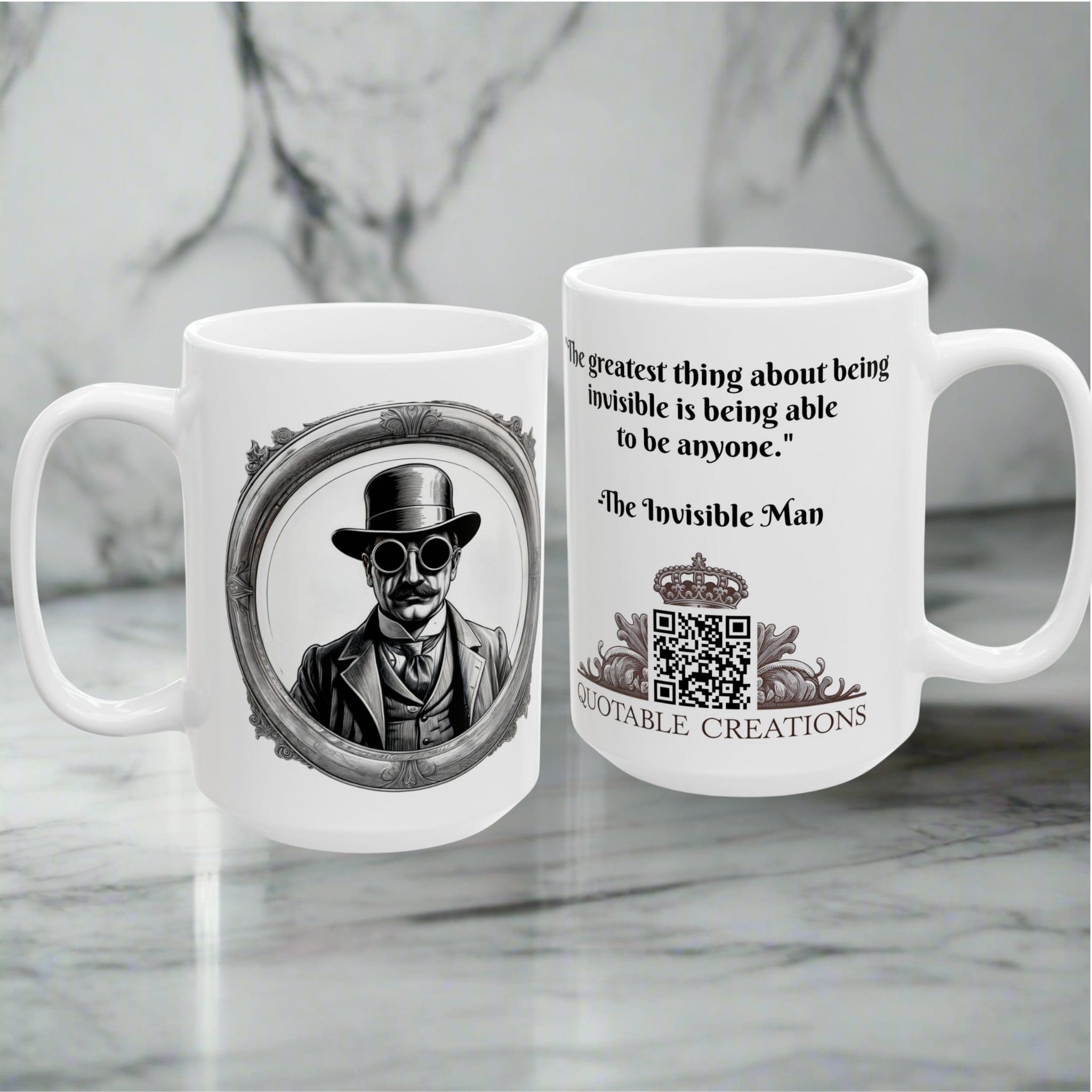 Printify Mug Mug - Invisible Man - Mysteries & Monsters Inspirational QR Code Quote Video