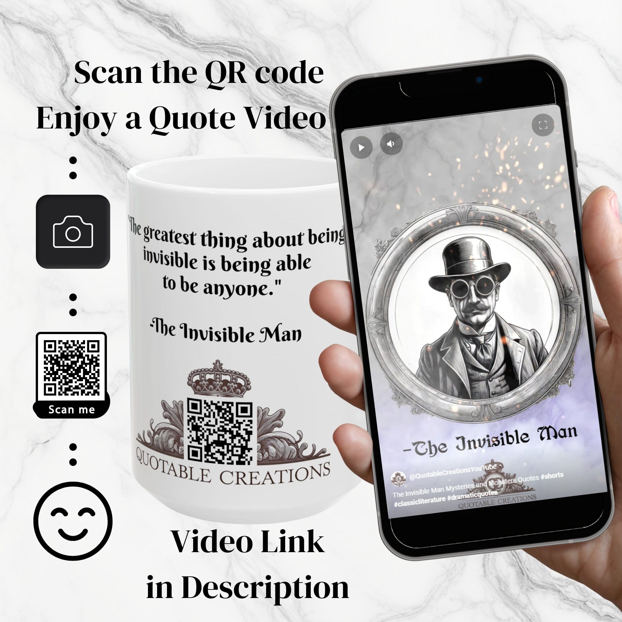 Printify Mug Mug - Invisible Man - Mysteries & Monsters Inspirational QR Code Quote Video