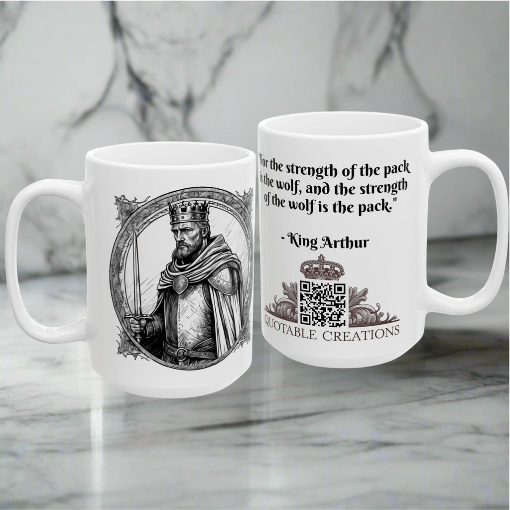 Printify Mug Mug - King Arthur - Heroes & Quests Motivational QR Code Quote Video