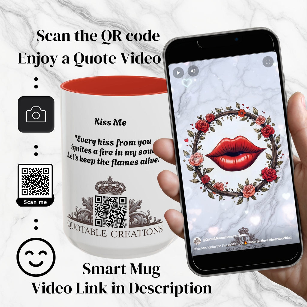 Printify Mug Mug - Kiss Me - Love & Romance QR Code Quote Video