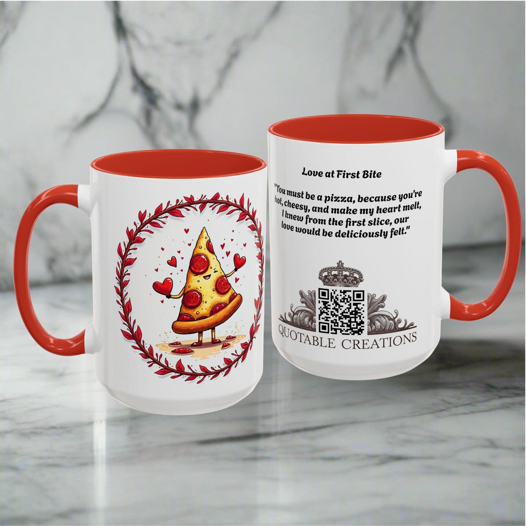 Printify Mug Mug - Love at First Bite - Love & Fun Mug with QR Code Quote Video