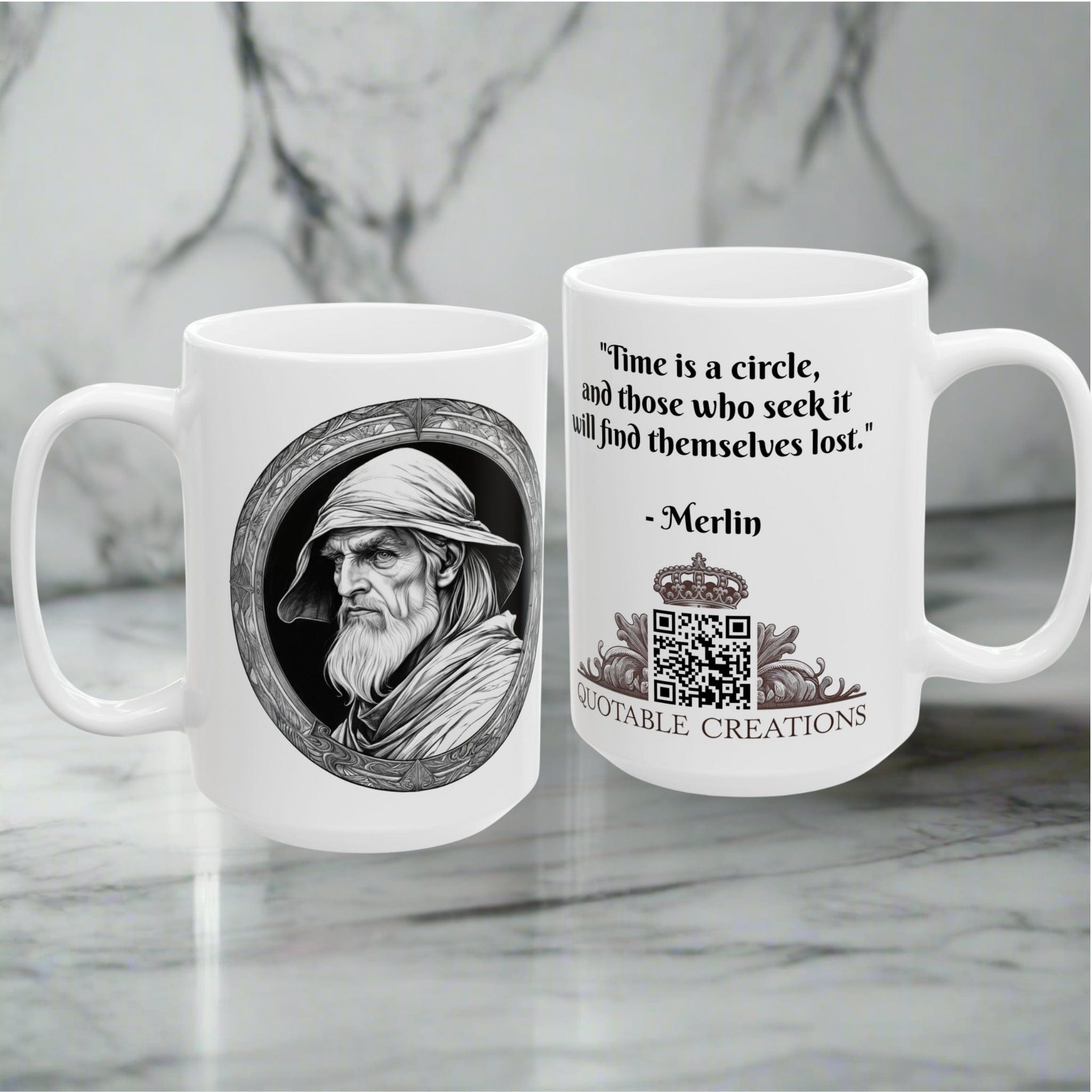 Printify Mug Mug - Merlin - Heroes & Quests Motivational QR Code Quote Video
