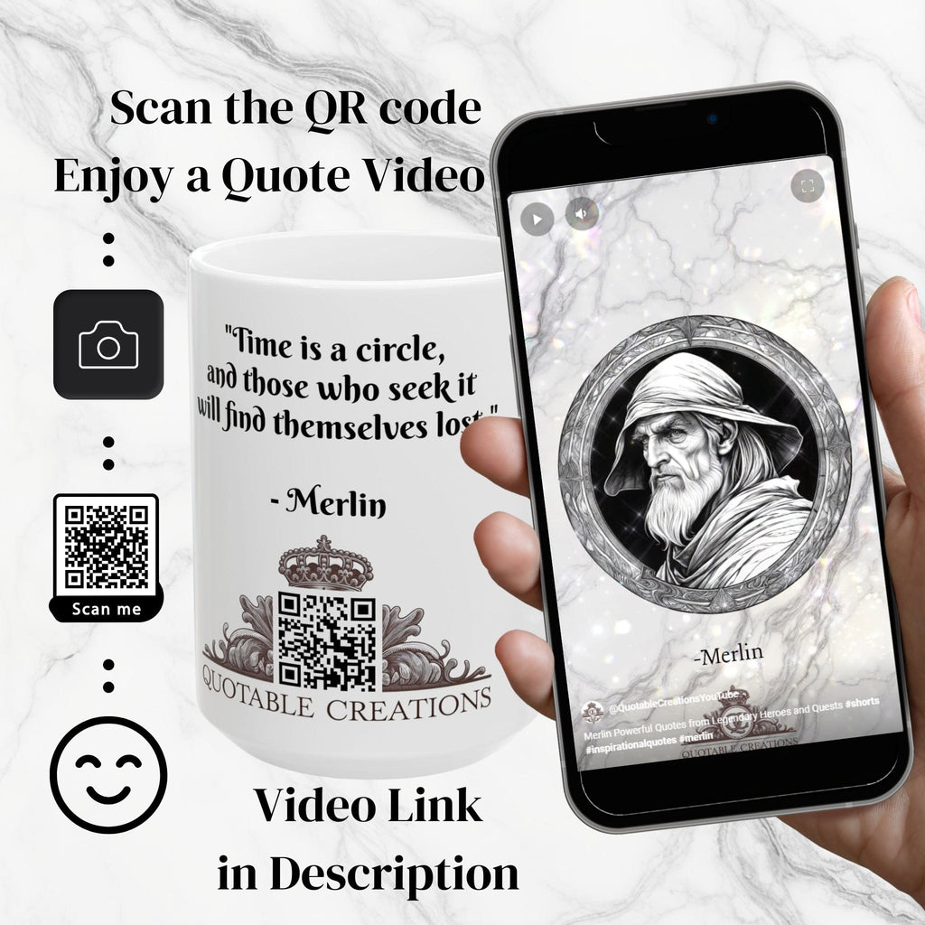 Printify Mug Mug - Merlin - Heroes & Quests Motivational QR Code Quote Video