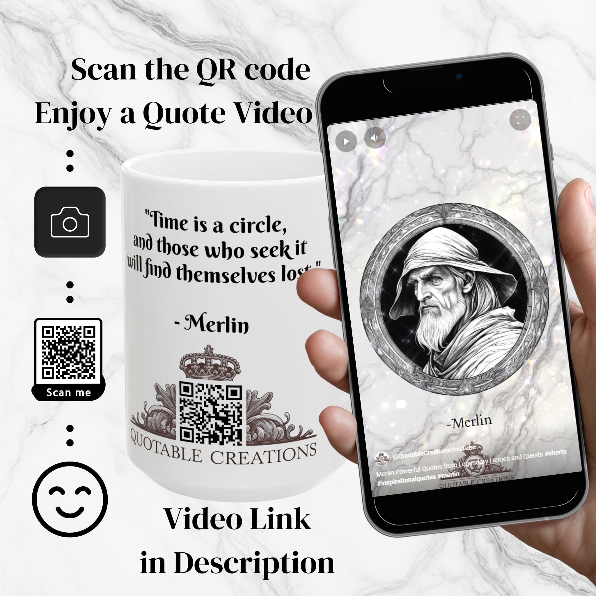 Printify Mug Mug - Merlin - Heroes & Quests Motivational QR Code Quote Video