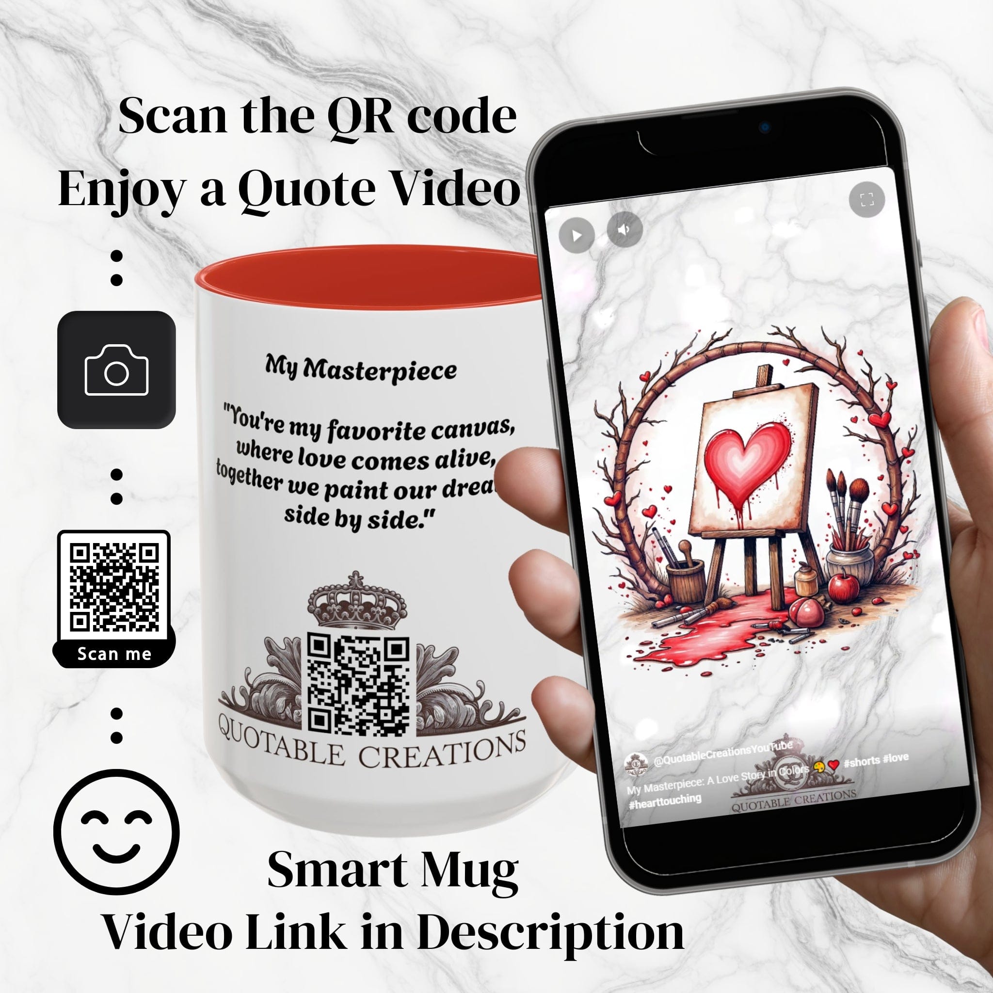 Printify Mug Mug - My Masterpiece - Love & Fun Mug with QR Code Quote Video