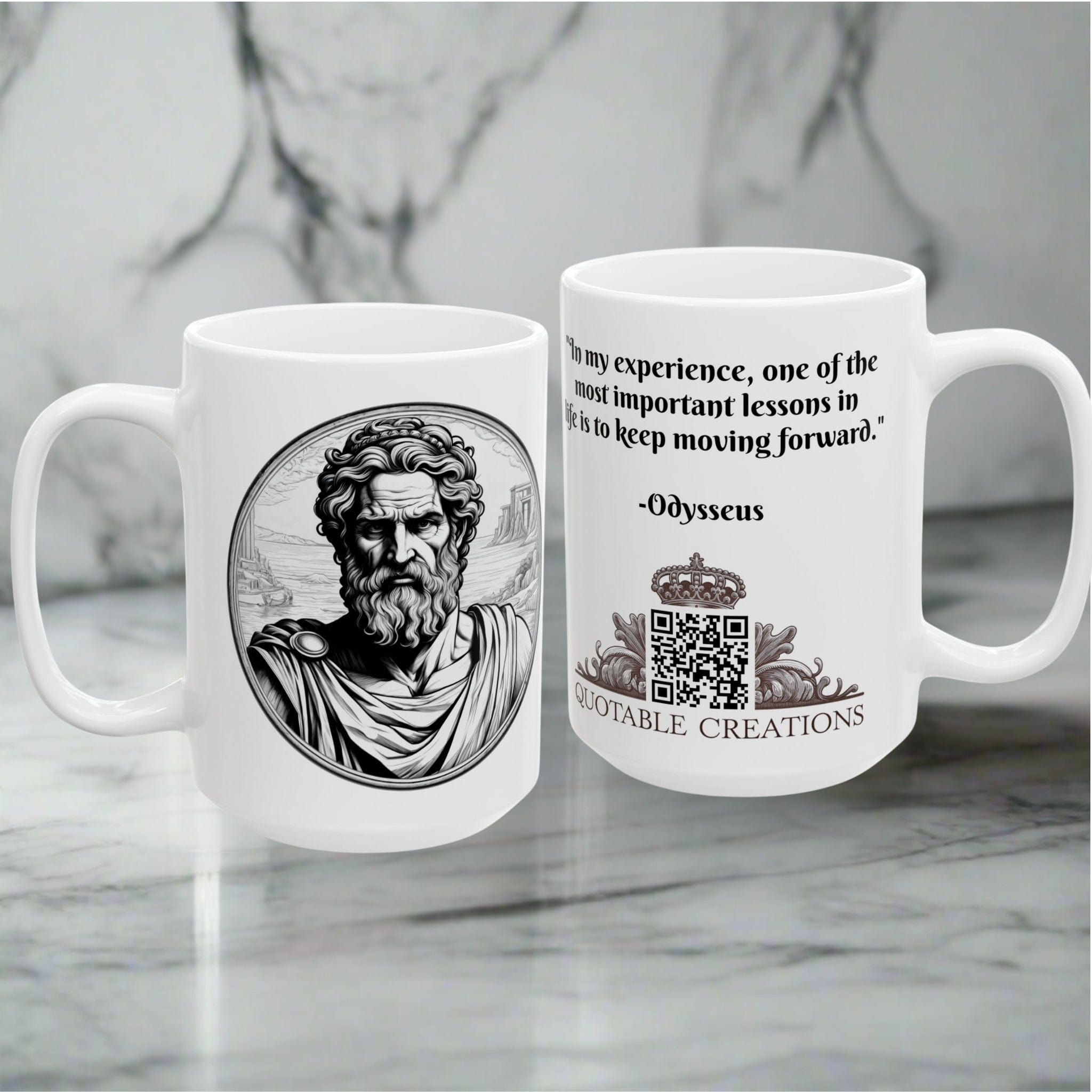 Printify Mug Mug - Odysseus - Heroes & Quests Motivational QR Code Quote Video