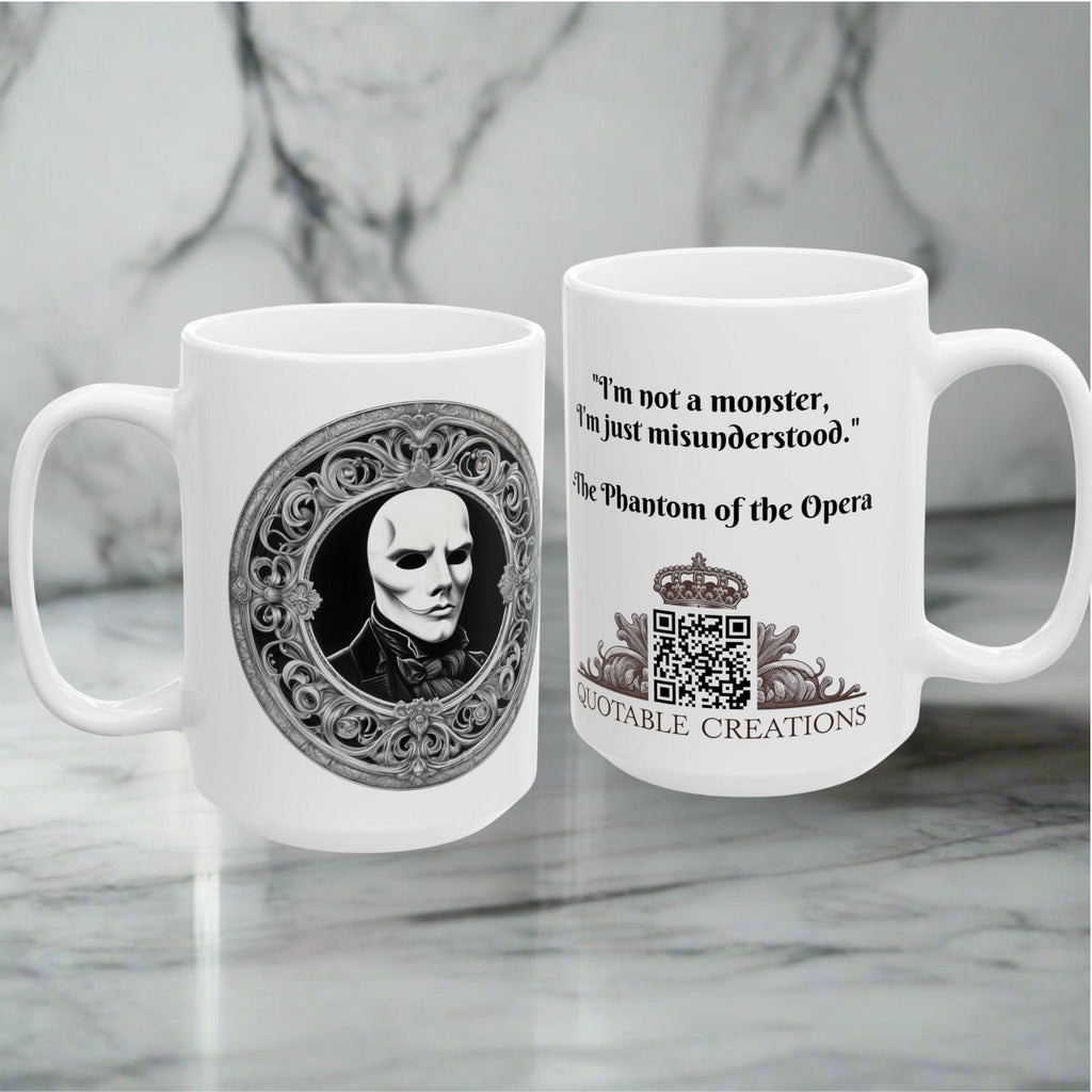 Printify Mug Mug - Phantom of the Opera - Mysteries & Monsters Inspirational QR Code Quote Video