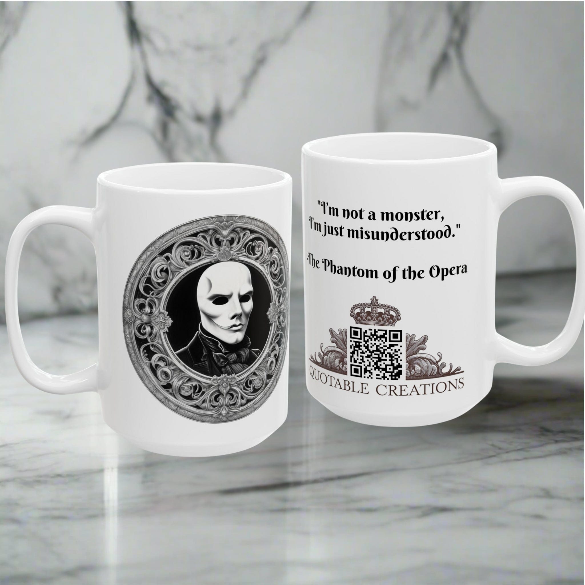 Printify Mug Mug - Phantom of the Opera - Mysteries & Monsters Inspirational QR Code Quote Video