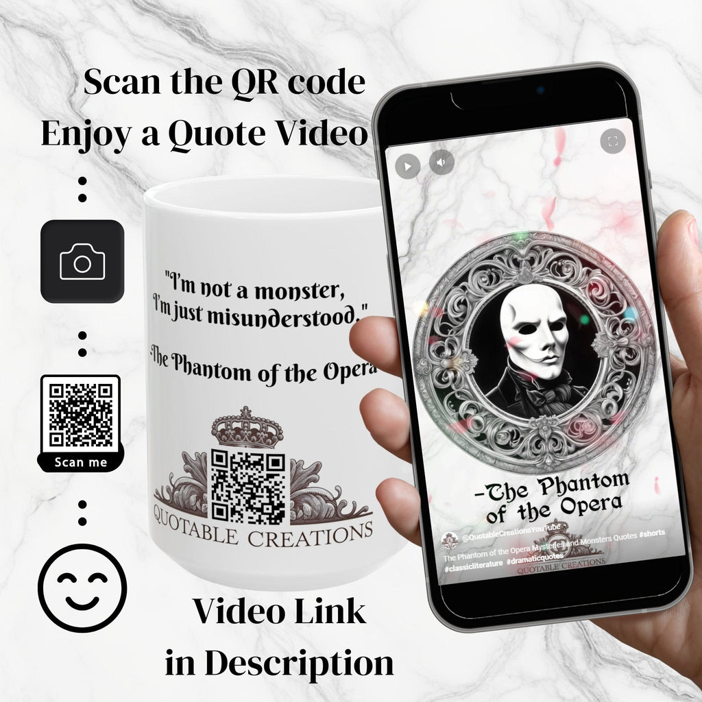 Printify Mug Mug - Phantom of the Opera - Mysteries & Monsters Inspirational QR Code Quote Video
