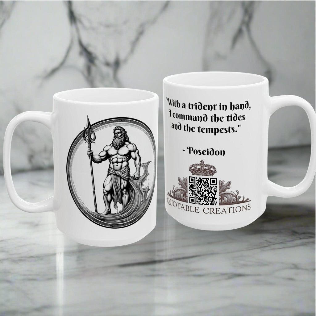 Printify Mug Mug - Poseidon - Heroes & Quests Motivational QR Code Quote Video