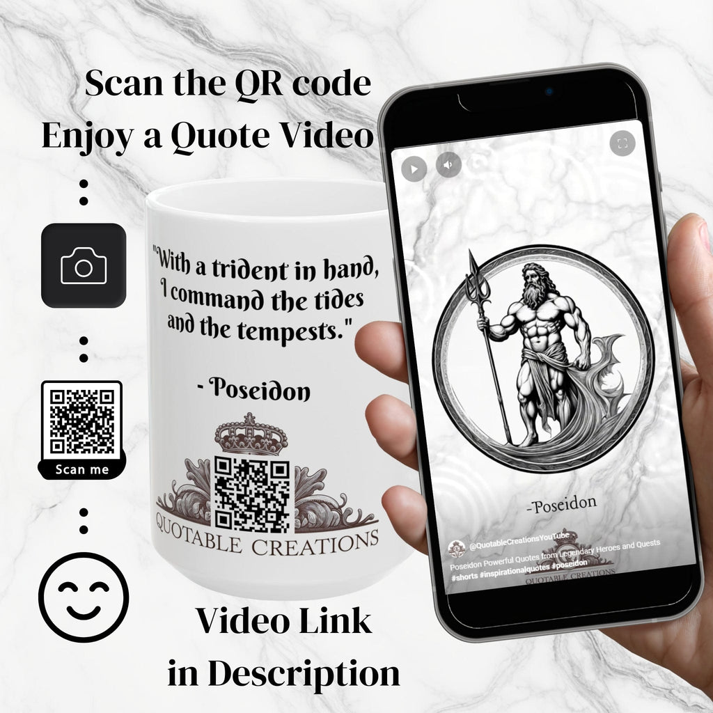 Printify Mug Mug - Poseidon - Heroes & Quests Motivational QR Code Quote Video