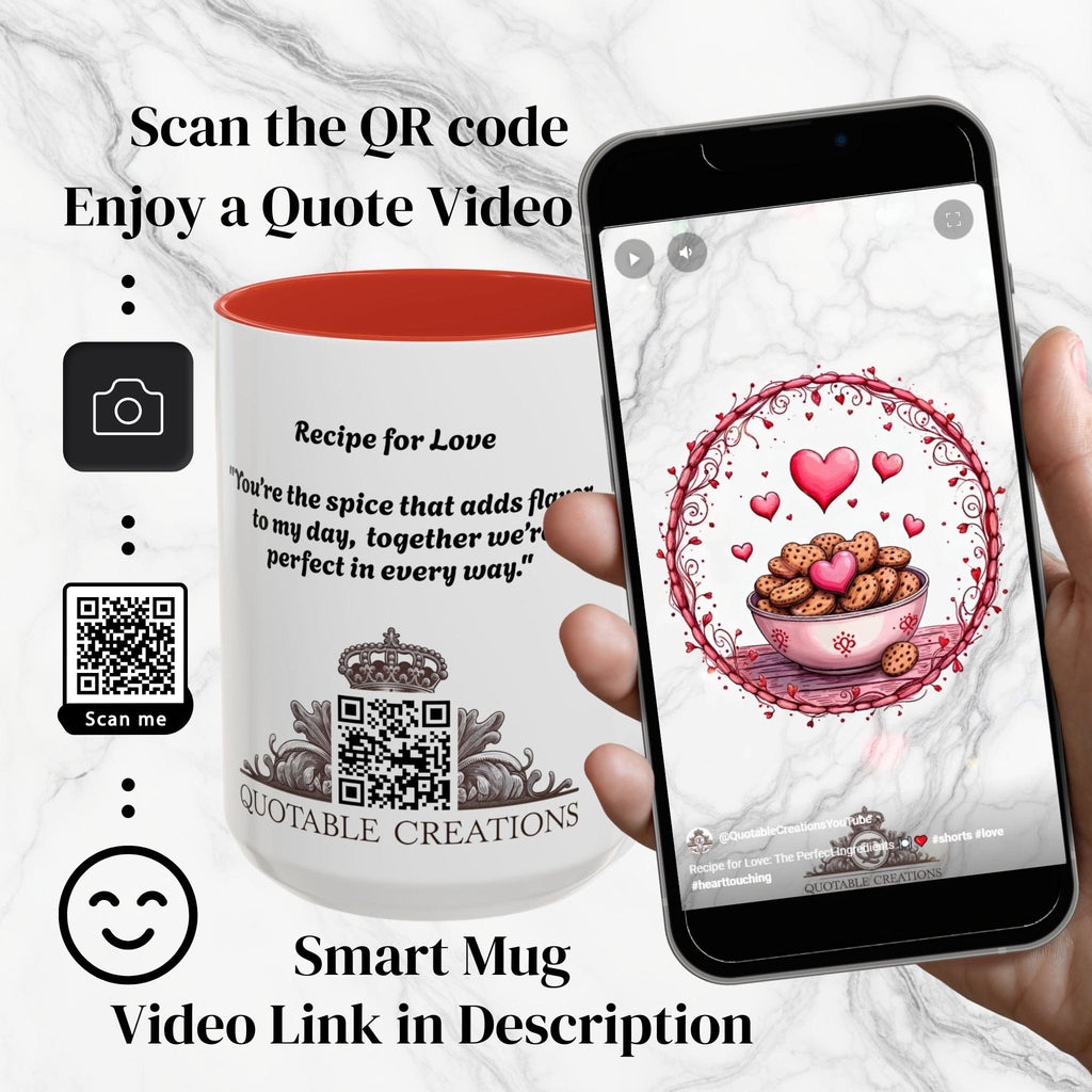 Printify Mug Mug - Recipe for Love - Love & Fun Mug with QR Code Quote Video