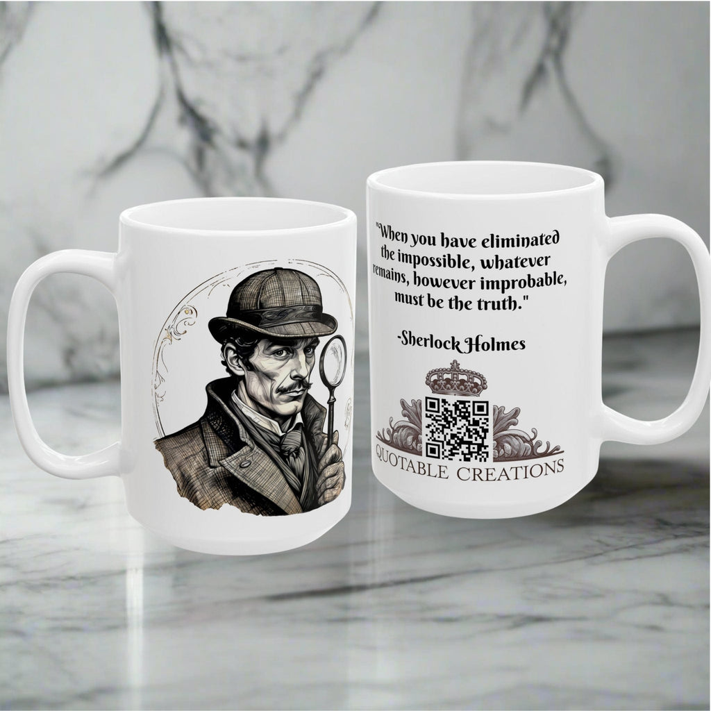 Printify Mug Mug - Sherlock Holmes Inspirational QR Code Quote Video