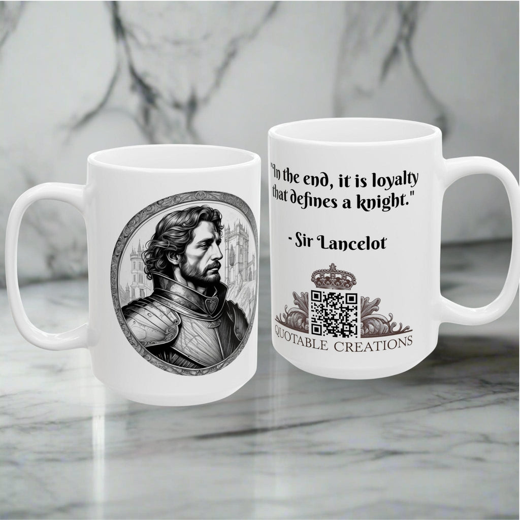 Printify Mug Mug - Sir Lancelot - Heroes & Quests Motivational QR Code Quote Video