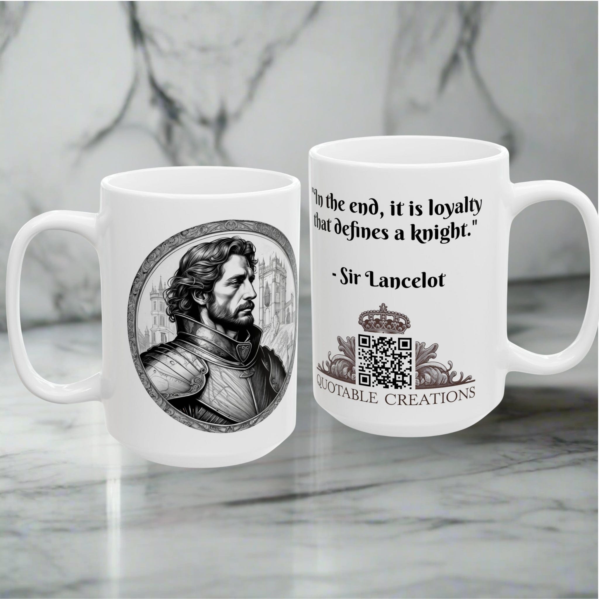 Printify Mug Mug - Sir Lancelot - Heroes & Quests Motivational QR Code Quote Video