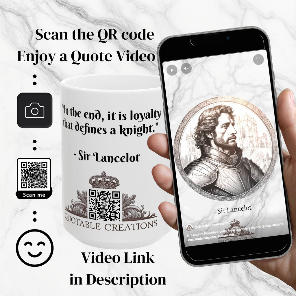 Printify Mug Mug - Sir Lancelot - Heroes & Quests Motivational QR Code Quote Video