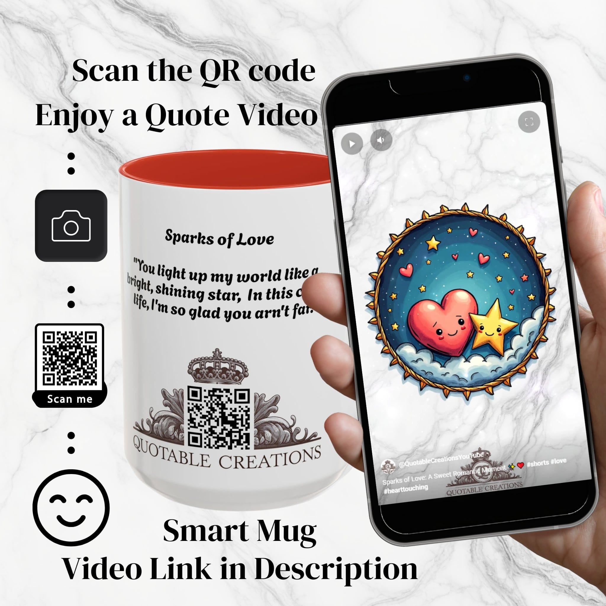 Printify Mug Mug - Sparks of Love - Love & Fun Mug with QR Code Quote Video