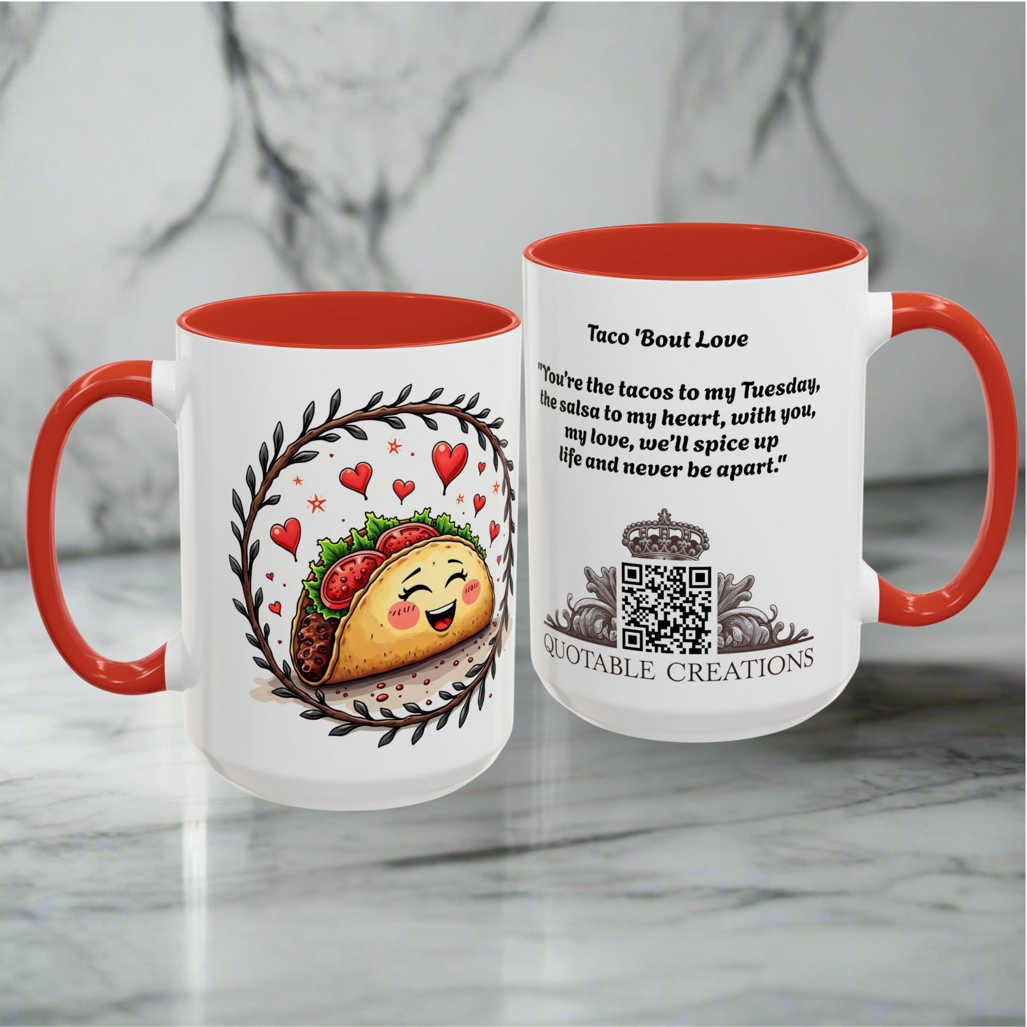 Printify Mug Mug - Taco 'Bout Love - Love & Fun Mug with QR Code Quote Video
