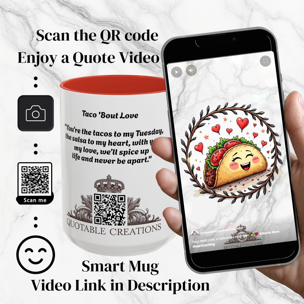 Printify Mug Mug - Taco 'Bout Love - Love & Fun Mug with QR Code Quote Video