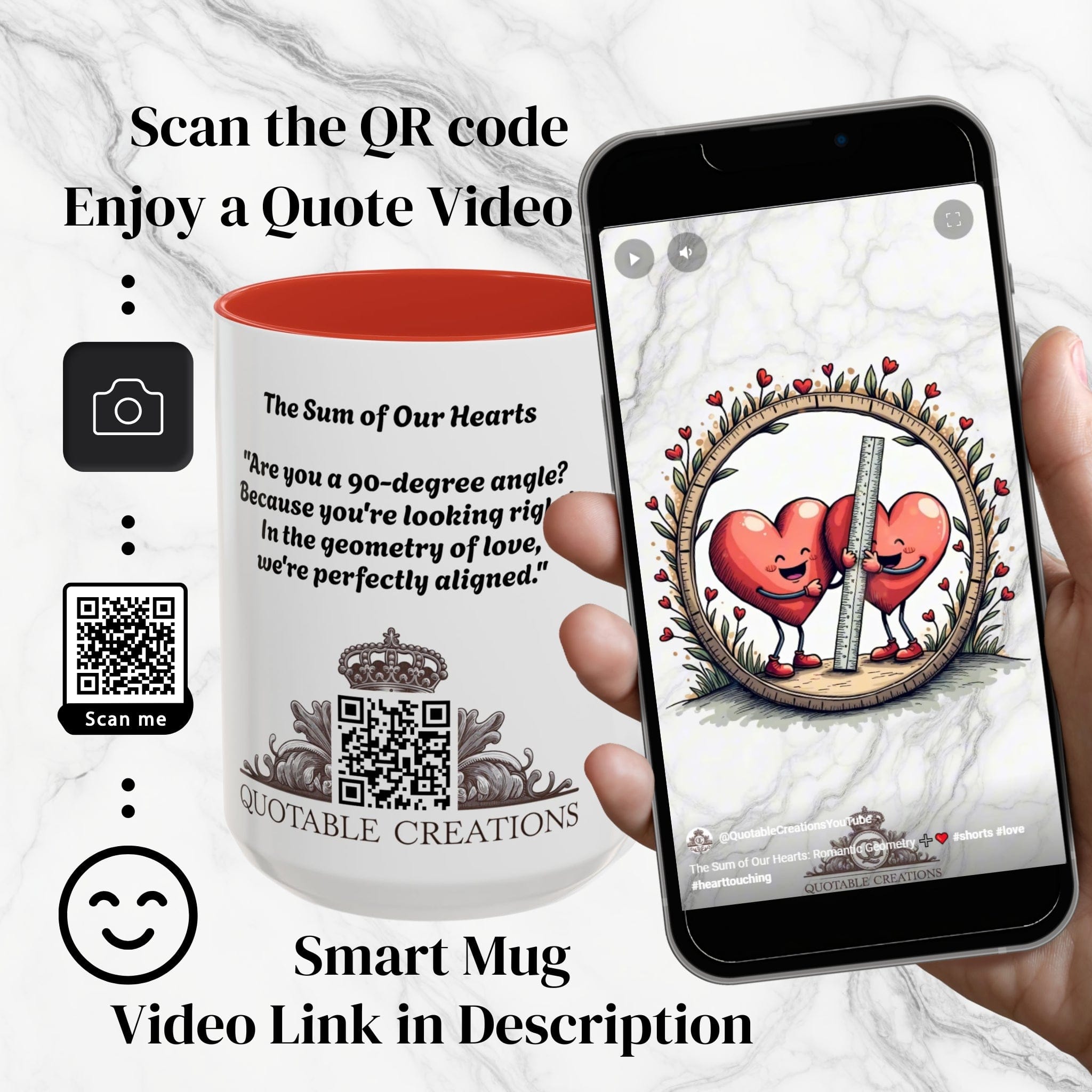 Printify Mug Mug - The Sum of Our Hearts - Love & Fun Mug with QR Code Quote Video